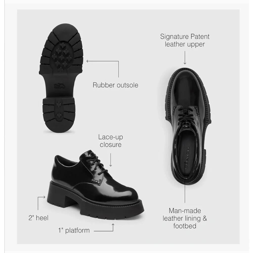 Coach Lyla Platform Derby Black Leather Oxford NEW NWOB Women's Size 10 - Picture 5 of 14